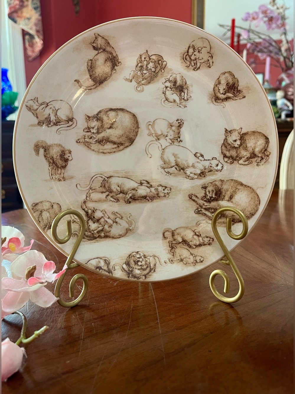 Royal Collection Fine Bone China 8" Plate -Leonardo Da Vinci Cats & Lions NIB